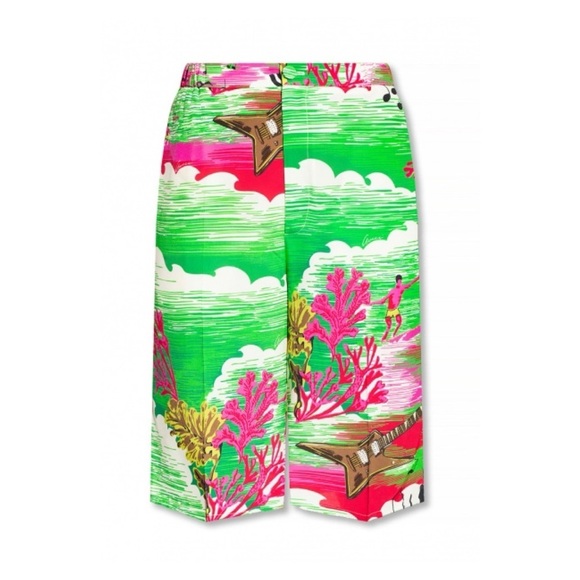 GUCCI Bermuda Shorts Green Pink White US 4 EU 40 Beach Surf Guitar NWT New - Picture 2 of 16